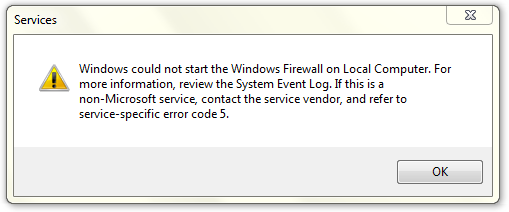 The Windows Firewall service terminated with service ...